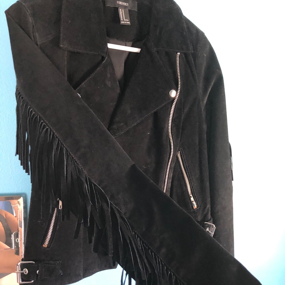 Black fringe suede leather jacket